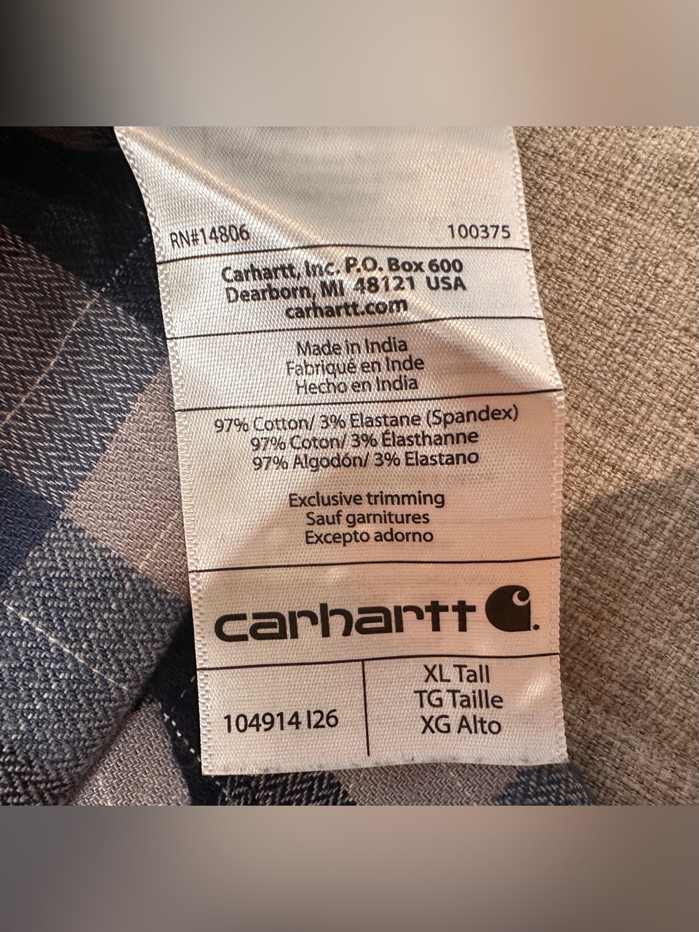 Carhartt Mens XL Tall Relaxed Fit Pearl Snap Flannel Western Button Up Shirt - Picture 7 of 8